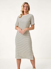 Roman Black Petite Stripe Knit Midi Dress - Image 2 of 5