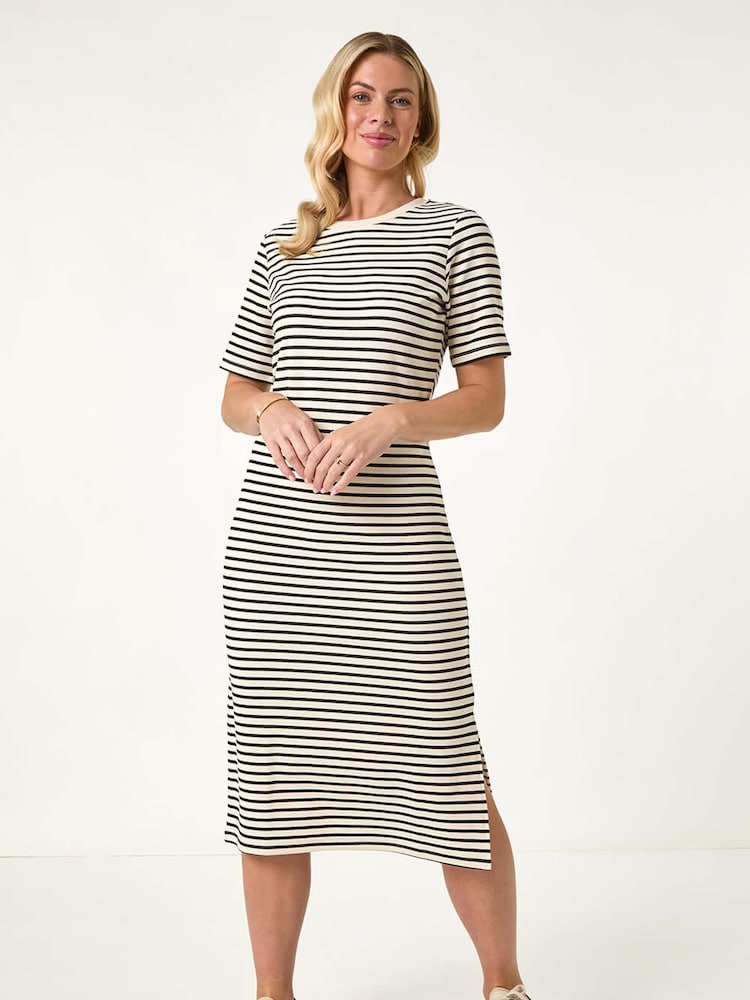 Roman Black Petite Stripe Knit Midi Dress - Image 2 of 5