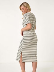Roman Black Petite Stripe Knit Midi Dress - Image 3 of 5