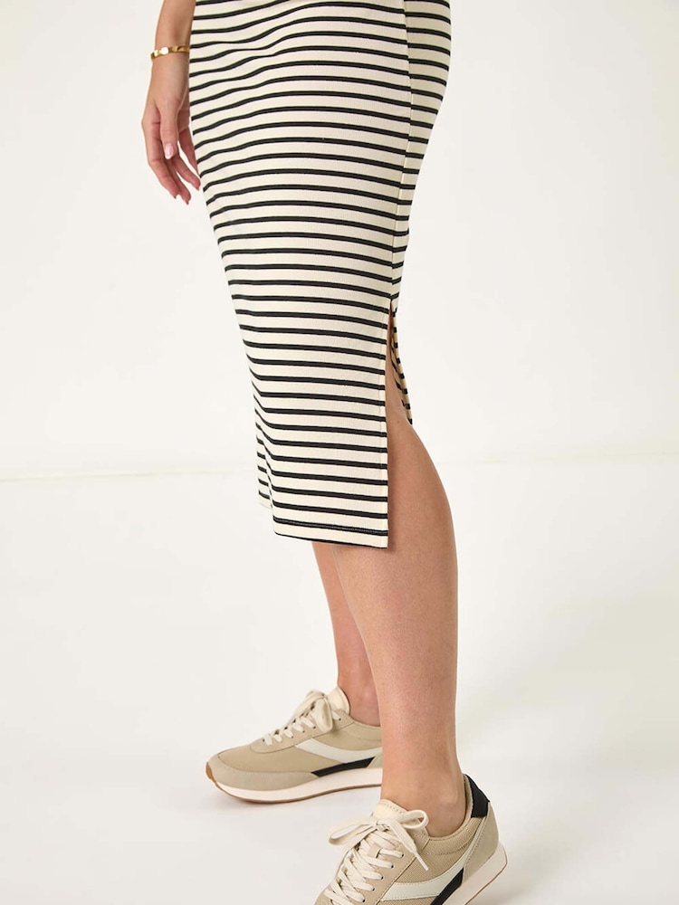 Roman Black Petite Stripe Knit Midi Dress - Image 5 of 5