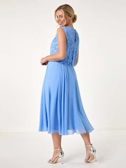 Roman Blue Petite Lace Overlay Midi Dress - Image 3 of 5
