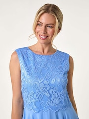 Roman Blue Petite Lace Overlay Midi Dress - Image 4 of 5