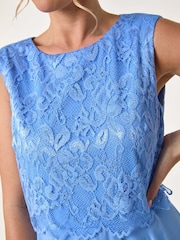 Roman Blue Petite Lace Overlay Midi Dress - Image 5 of 5