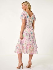 Roman Pink Petite Floral Print Double Frill Dress - Image 2 of 5