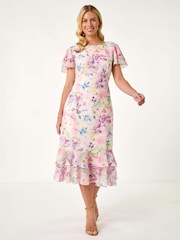 Roman Pink Petite Floral Print Double Frill Dress - Image 3 of 5