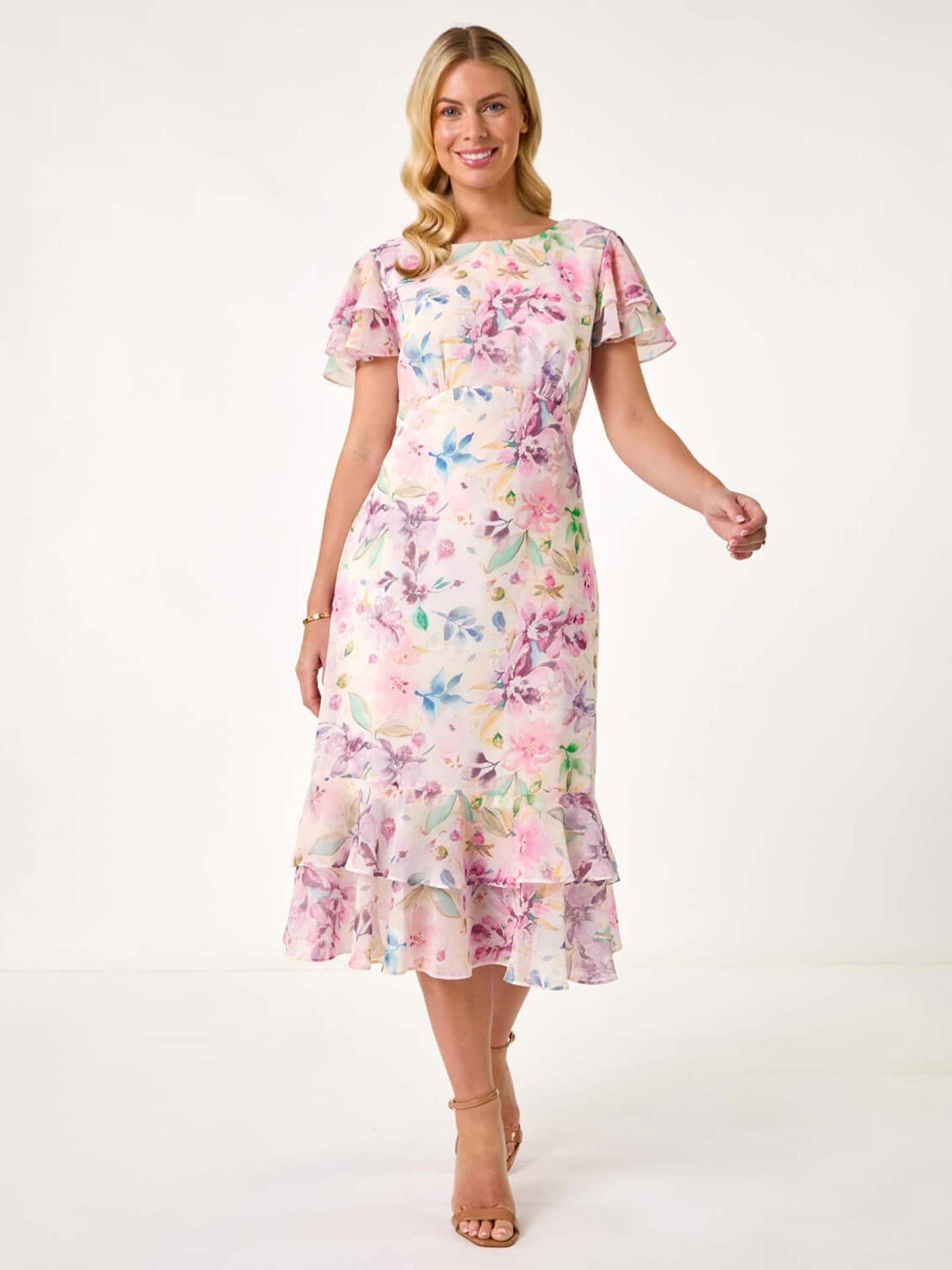 Buy Roman Pink Petite Floral Print Double Frill Dress from Next USA