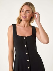 Roman Black Petite Square Neck Buttoned Midi Dress - Image 4 of 5