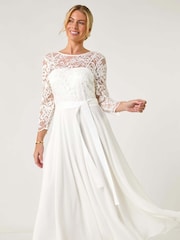 Roman White Petite Lace Tie Waist Maxi Dress - Image 1 of 5