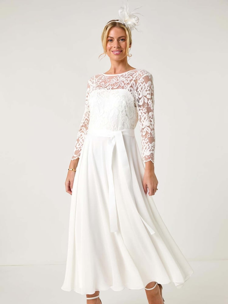 Roman White Petite Lace Tie Waist Maxi Dress - Image 2 of 5