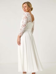 Roman White Petite Lace Tie Waist Maxi Dress - Image 3 of 5