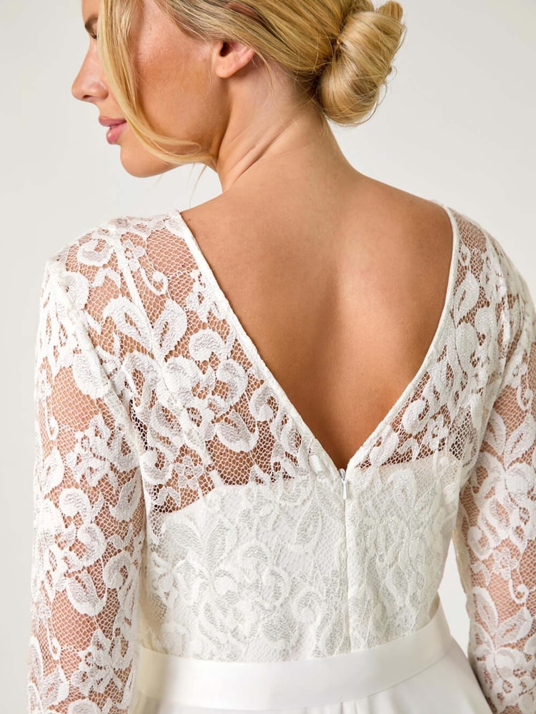 Roman White Petite Lace Tie Waist Maxi Dress - Image 5 of 5