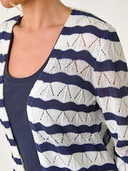 Roman Blue Petite Stripe Pointelle Knit Cardigan - Image 5 of 5