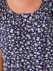 Roman Blue Petite Ditsy Print Button Front Top - Image 5 of 5