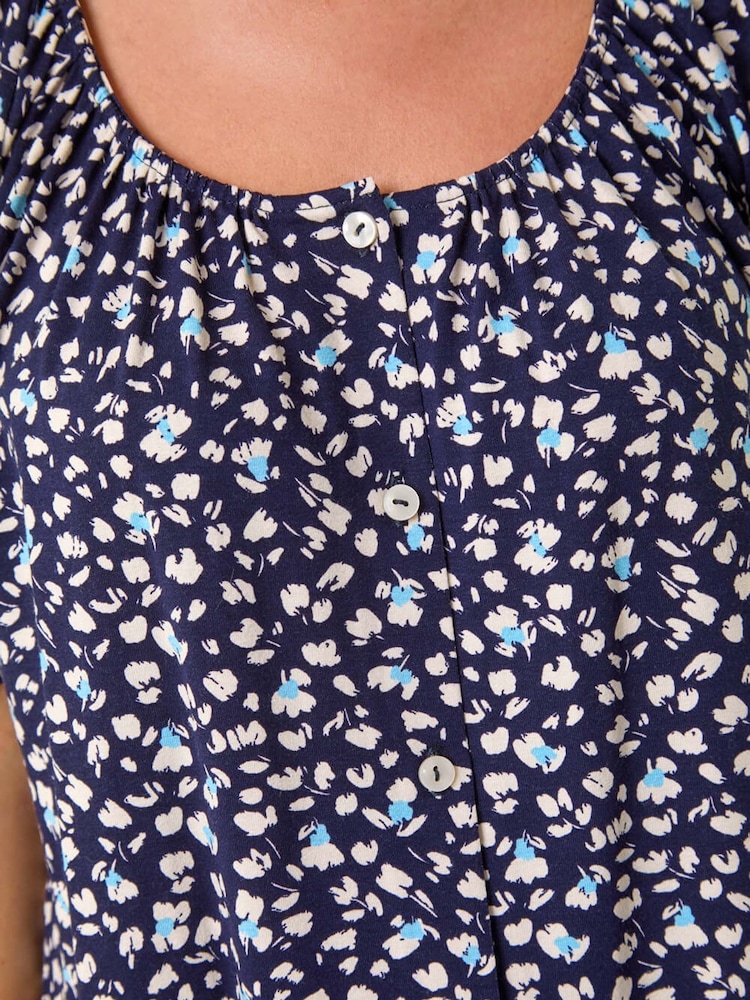 Roman Blue Petite Ditsy Print Button Front Top - Image 5 of 5