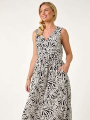 Roman Black Petite Abstract Print V-Neck Midi Dress - Image 1 of 5