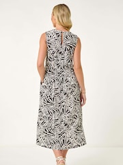 Roman Black Petite Abstract Print V-Neck Midi Dress - Image 3 of 5
