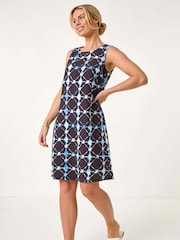 Roman Blue Petite Geometric Shift Dress - Image 2 of 5