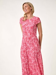 Roman Pink Petite Abstract Print Crinkle Midi Dress - Image 1 of 5