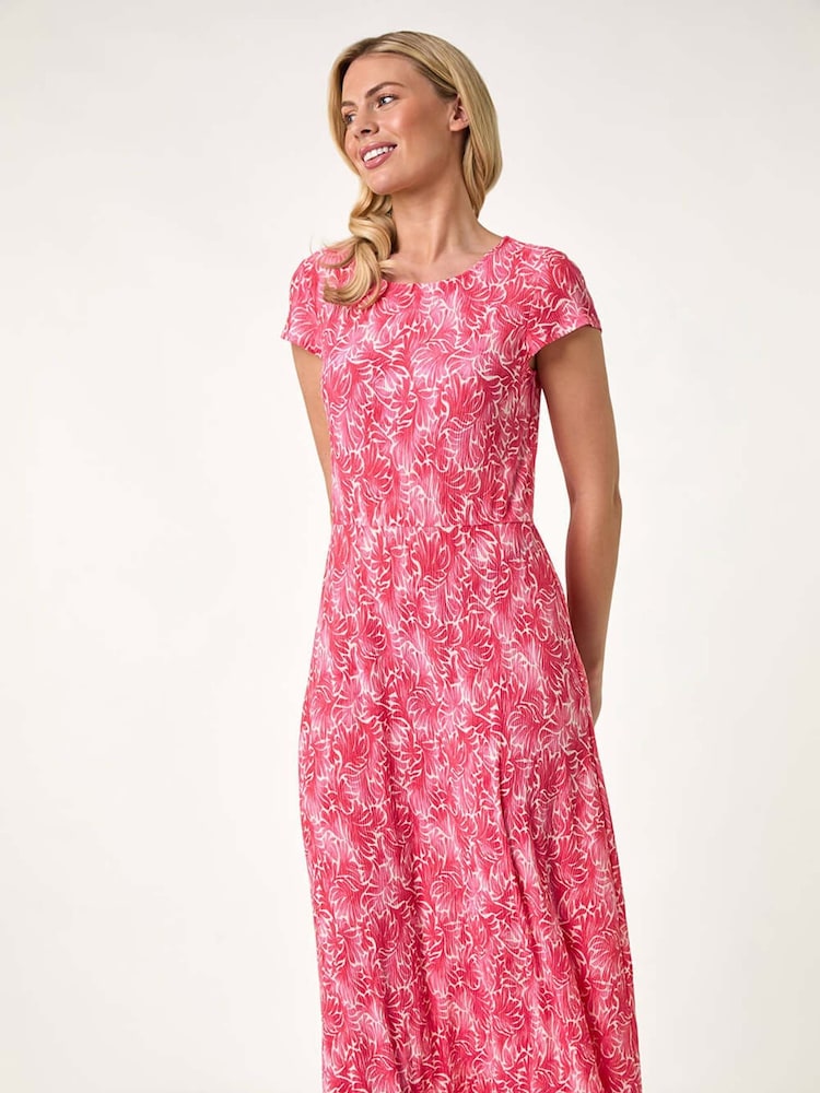 Roman Pink Petite Abstract Print Crinkle Midi Dress - Image 1 of 5