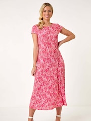 Roman Pink Petite Abstract Print Crinkle Midi Dress - Image 2 of 5