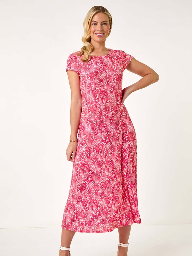 Roman Pink Petite Abstract Print Crinkle Midi Dress - Image 2 of 5