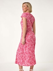 Roman Pink Petite Abstract Print Crinkle Midi Dress - Image 3 of 5