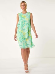 Roman Green Petite Lemon Print Layered A-Line Dress - Image 2 of 5