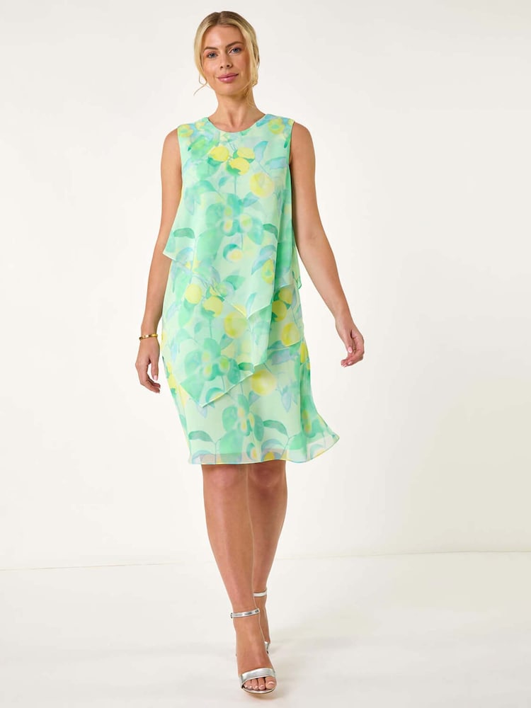 Roman Green Petite Lemon Print Layered A-Line Dress - Image 2 of 5