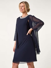 Roman Blue Petite 2 in 1 Neck Trim Shift Dress - Image 1 of 4
