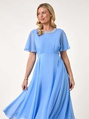 Roman Blue Petite Trim Neck Short Sleeve Dress - Image 1 of 5