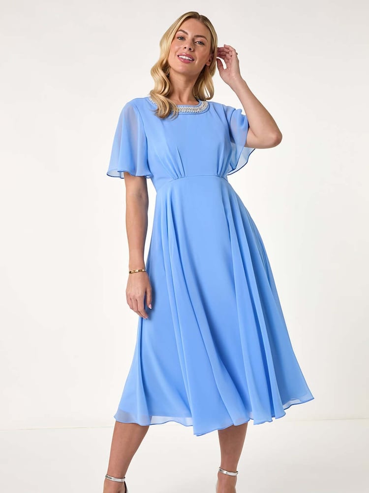 Roman Blue Petite Trim Neck Short Sleeve Dress - Image 2 of 5