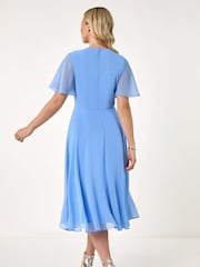 Roman Blue Petite Trim Neck Short Sleeve Dress - Image 3 of 5