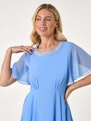 Roman Blue Petite Trim Neck Short Sleeve Dress - Image 4 of 5