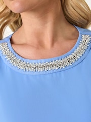 Roman Blue Petite Trim Neck Short Sleeve Dress - Image 5 of 5