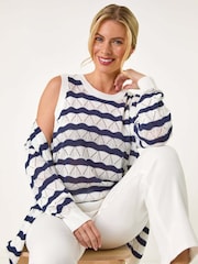Roman Blue Petite Stripe Print Knitted Tank Top - Image 1 of 5