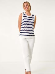 Roman Blue Petite Stripe Print Knitted Tank Top - Image 2 of 5