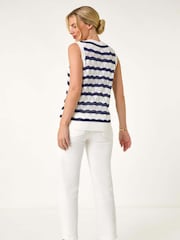 Roman Blue Petite Stripe Print Knitted Tank Top - Image 3 of 5
