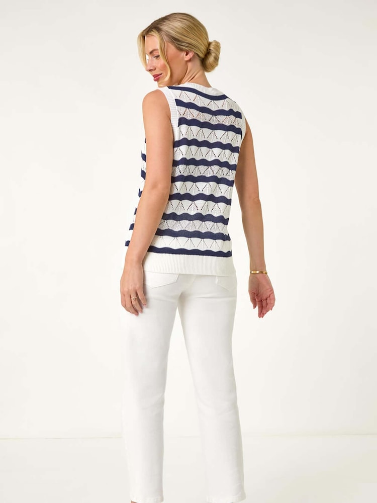 Roman Blue Petite Stripe Print Knitted Tank Top - Image 3 of 5