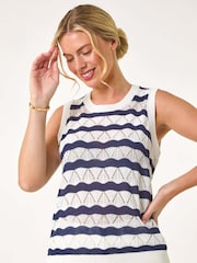 Roman Blue Petite Stripe Print Knitted Tank Top - Image 4 of 5