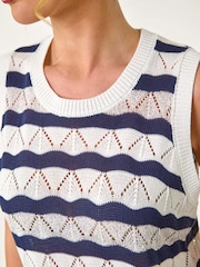 Roman Blue Petite Stripe Print Knitted Tank Top - Image 5 of 5