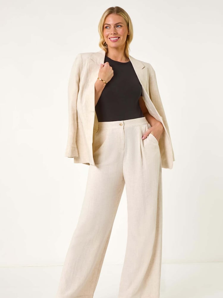Roman Natural Petite Smart Linen Mix Trousers - Image 2 of 5
