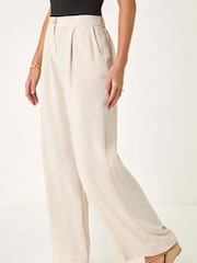 Roman Natural Petite Smart Linen Mix Trousers - Image 4 of 5