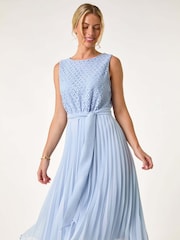 Roman Blue Petite Lace Pleat Midi Dress - Image 1 of 5