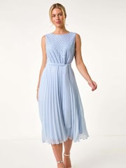 Roman Blue Petite Lace Pleat Midi Dress - Image 2 of 5