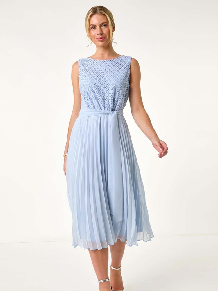 Roman Blue Petite Lace Pleat Midi Dress - Image 2 of 5