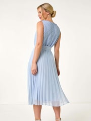 Roman Blue Petite Lace Pleat Midi Dress - Image 3 of 5