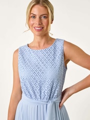 Roman Blue Petite Lace Pleat Midi Dress - Image 4 of 5