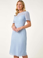 Roman Blue Petite Lace Short Sleeve Dress - Image 2 of 5