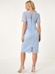 Roman Blue Petite Lace Short Sleeve Dress - Image 3 of 5