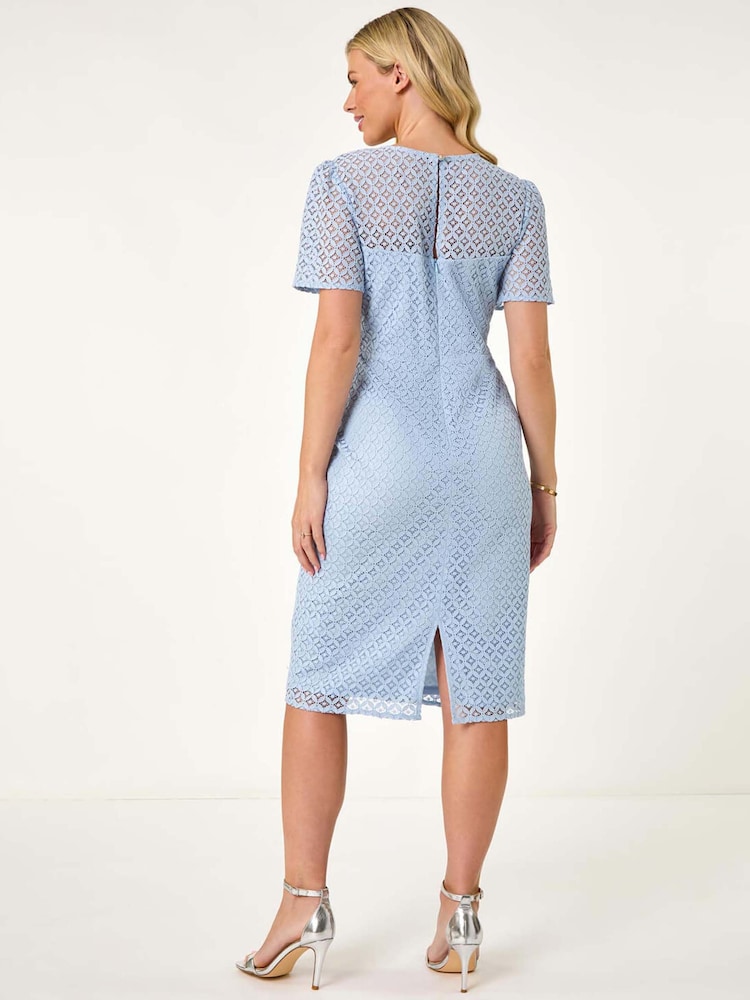 Roman Blue Petite Lace Short Sleeve Dress - Image 3 of 5